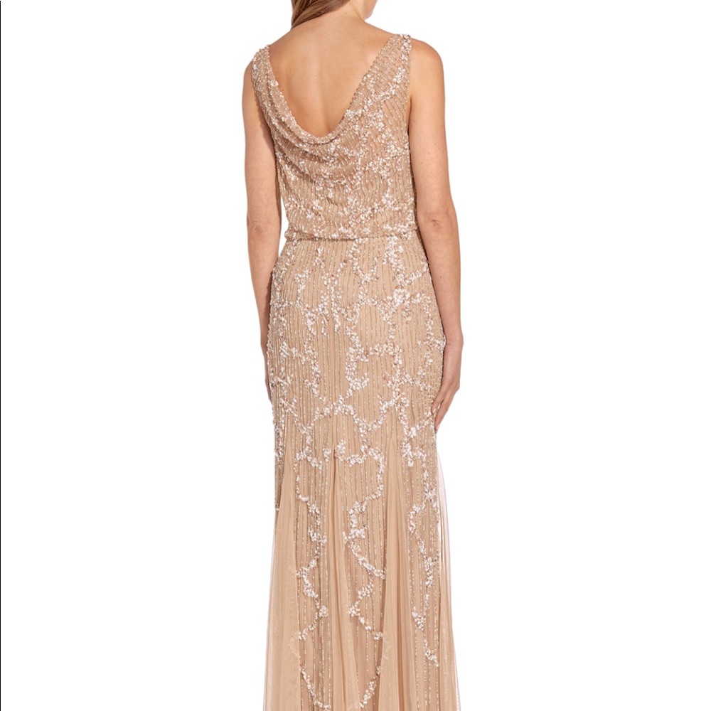 Adrianna Papell Gold Beaded Gown Size: 6